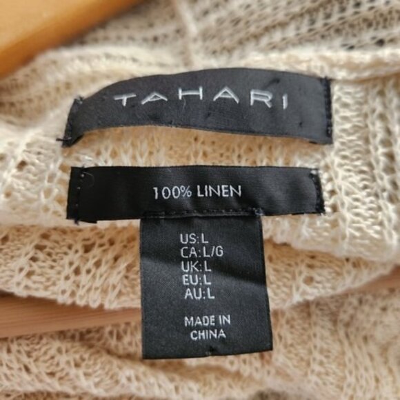 TAHARI 100% Linen Open Knit Cream Cardigan Sweater Women's L Minimalist Basics - Picture 6 of 8